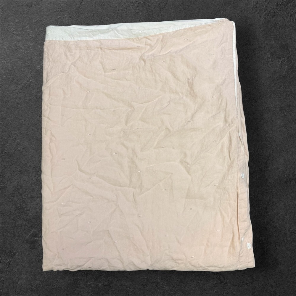 MM Linen Washed Linen King Cotton Duvet  Cover 1 Sham Blush‎ Pink White